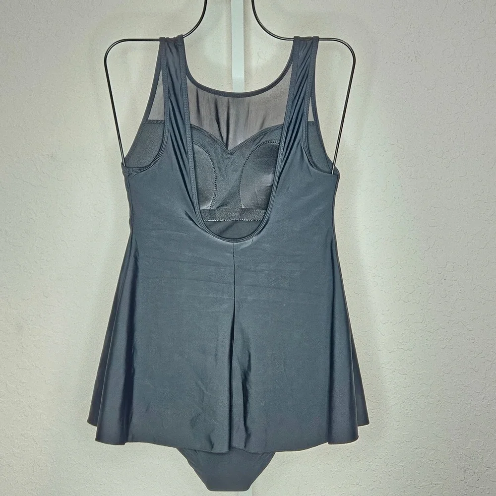 Shore Shapes Black Mesh Illusion Neck One Piece Swimdress‎ Swimsuit Womens 8